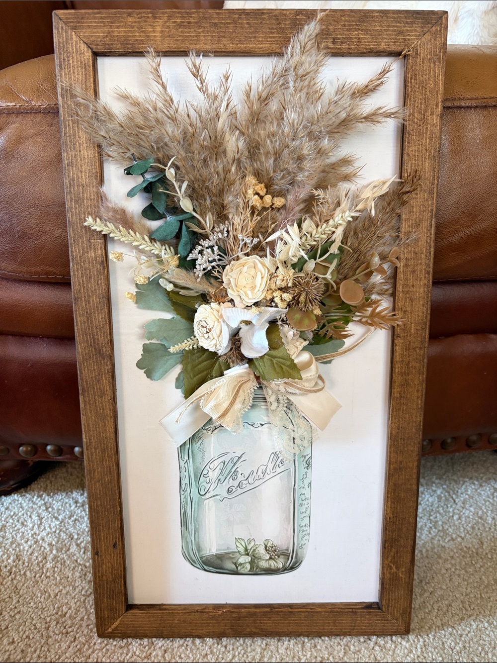 Rustic Mason Jar Floral Wall Art - Neutral Tones By Morekreationsco